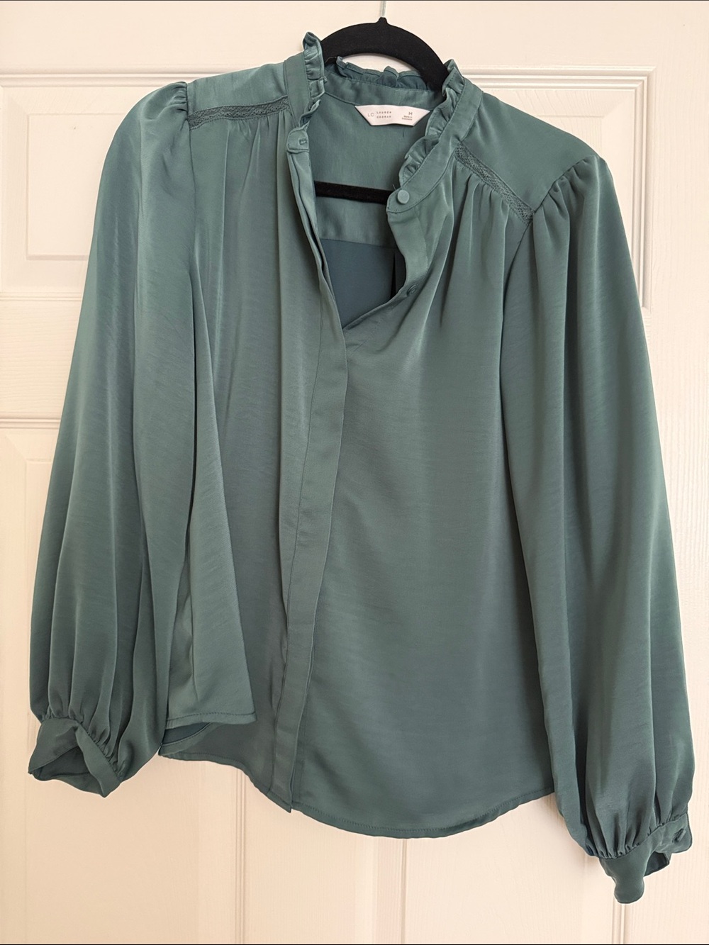 LC Lauren Conrad Sage Ruffle-Neck Balloon Sleeve Blouse